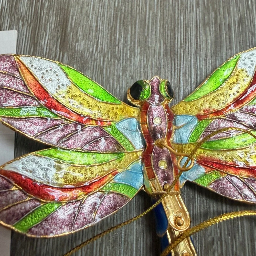 Alsan Company Victorian Enamelling Dragonfly Ornament Gold Plated Copper Blue